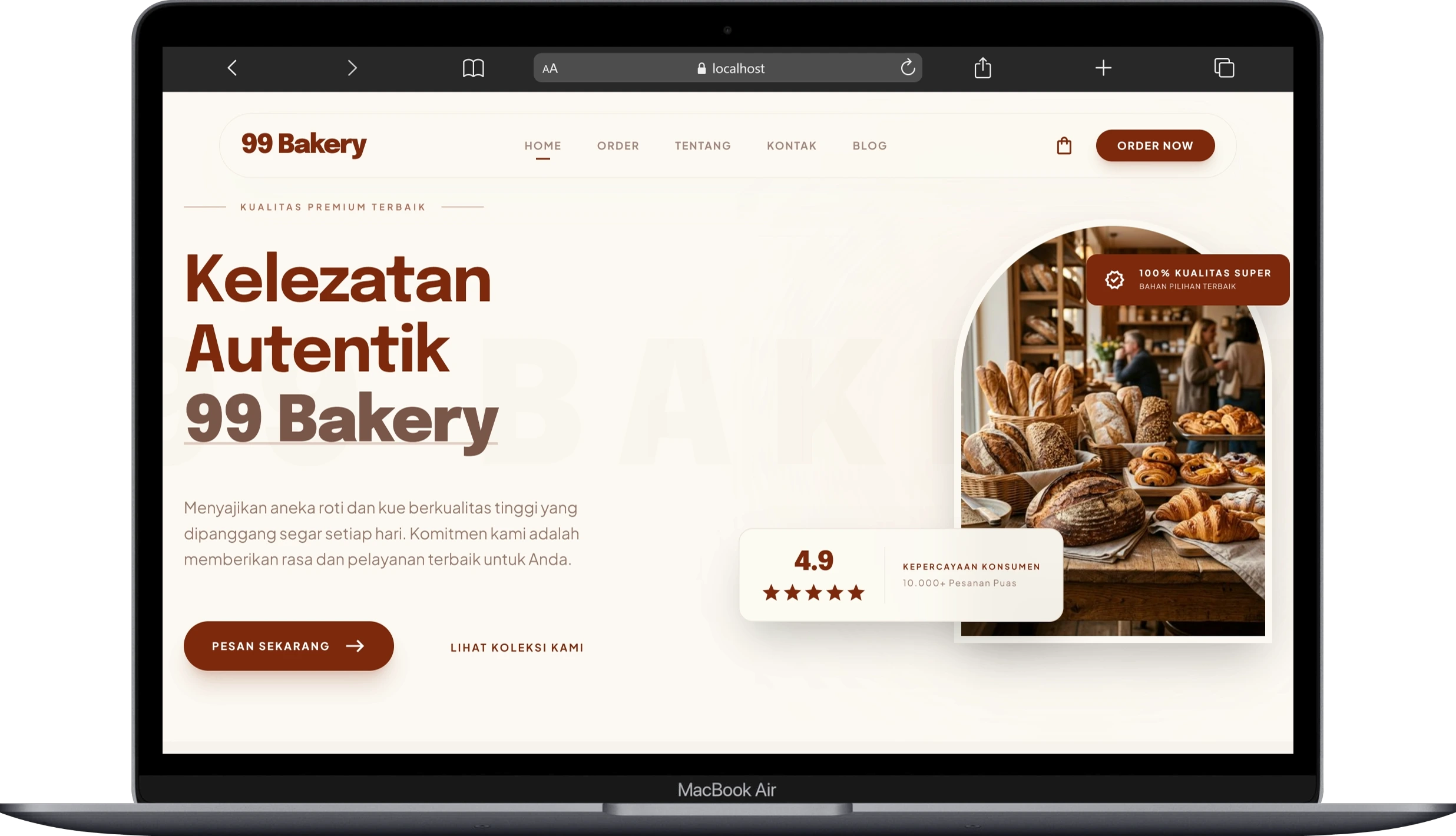 MacBook Mockup — Tampilan Katalog Digital Bakery